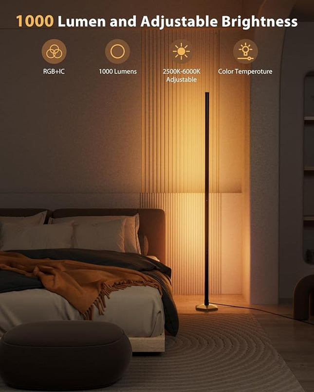 2PCS RGB Floor Lamp, Bluetooth APP and Remote Control 65" Smart Modern Standing Lamp Music Sync 16 Million DIY Colors Changing LED Floor Lamp with Heavy Base - LeafyLoom