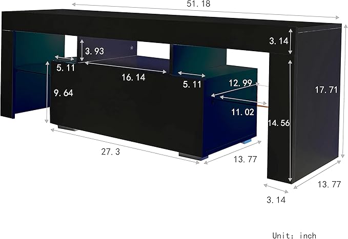 Entertainment Stand with LED RGB Lights, Media Center Console Table 55", Flat Screen TV Cabinet for Living Room, 70 inch, Black-2 - LeafyLoom