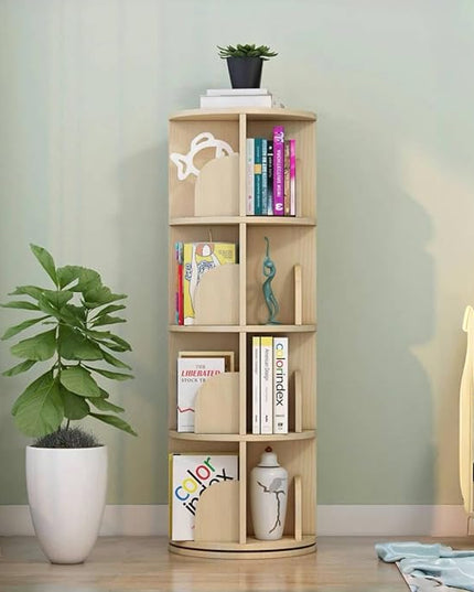 4 Tier Rotating Bookshelf, 360 Display Spinning Bookshelf, Rotating Bookcase for Kids&Adults, Wood Bookshelf for Bedroom, Living Room, Study Room - LeafyLoom