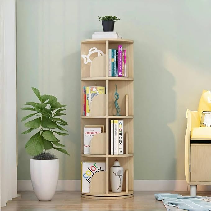 4 Tier Rotating Bookshelf, 360 Display Spinning Bookshelf, Rotating Bookcase for Kids&Adults, Revolving Bookcase, Rotating Bookshelf Tower - LeafyLoom