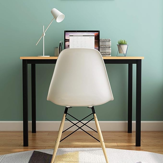 Need Small Desk, 39.4 inches Sturdy Writing Desk for Small Spaces, Small Computer Desk Teens Desk Study Table Laptop Desk Home Ofice Desk, Black Metal Frame, Teak - LeafyLoom