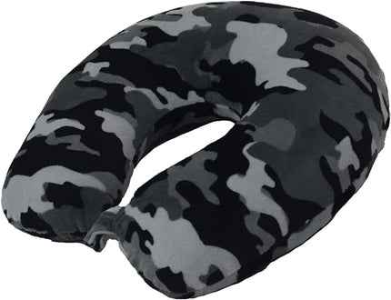 Adult Cozy Soft Microfiber Neck Pillow, Compact, Perfect for Plane or Car Travel, Black Camo - LeafyLoom