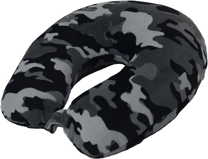 Adult Cozy Soft Microfiber Neck Pillow, Compact, Perfect for Plane or Car Travel, Black Camo - LeafyLoom