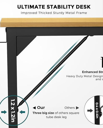 JHK Computer Small Desk Office 32 Inch Writing Work Kids Study Simple Wooden Table for Home Bedroom Modern Style with Headphone Hooks & Storage Bag, Nature - LeafyLoom