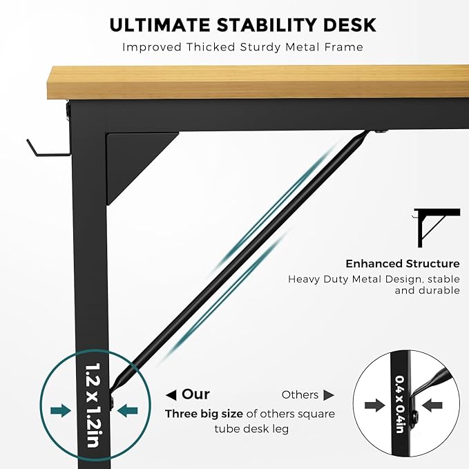 JHK Computer Small Desk Office 32 Inch Writing Work Kids Study Simple Wooden Table for Home Bedroom Modern Style with Headphone Hooks & Storage Bag, Nature - LeafyLoom