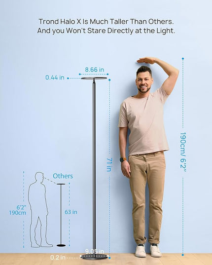 TROND Floor Lamp, Bright Sky LED Modern Torchiere Lamp, 71 in Tall Aluminum Pole Light, 5500K Natural Daylight Standing Lamp, Touch 5-Level Dimmable, 5000 lm, 30 Mins Timer for Living Room Bedroom - LeafyLoom