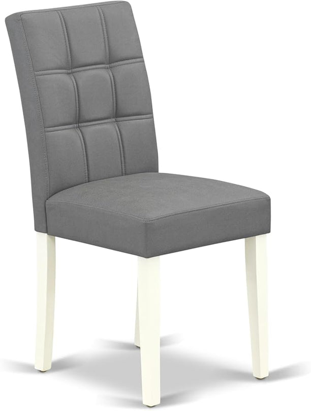 East West Furniture ANAS3-LWH-41 Antique 3 Piece Kitchen Set consists A Wooden Table and 2 Platinum Gray Faux Leather Person Chairs with Stylish Back, Linen White Finish, 36x36 Inch - LeafyLoom