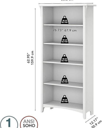 Bush Furniture BSH24463038 Salinas 5-Shelf 63-Inch H Bookcase, Pure White - LeafyLoom