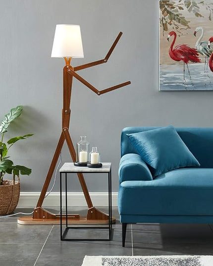 Cool Tall Floor Lamp Decorative Reading Standing Wood Swing Arm Wood Lighting for Corner Kids Boys Girls Bedroom Living Room Home Improvement Office Farmhouse - with LED Bulb (Walnut) - LeafyLoom