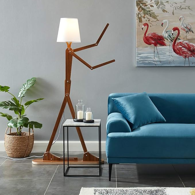 Cool Tall Floor Lamp Decorative Reading Standing Wood Swing Arm Wood Lighting for Corner Kids Boys Girls Bedroom Living Room Home Improvement Office Farmhouse - with LED Bulb (Walnut) - LeafyLoom
