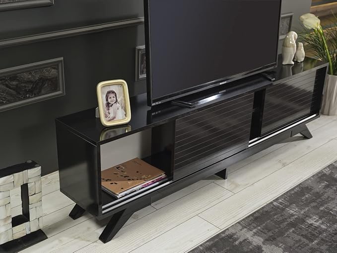 NicBex TV Stand for 60 Inch TV Modern TV Media Console Table with 2 Sliding Door Cabinet 2 Shelves,Entertainment Center with Storage for Living Room,67 Inch,Black - LeafyLoom