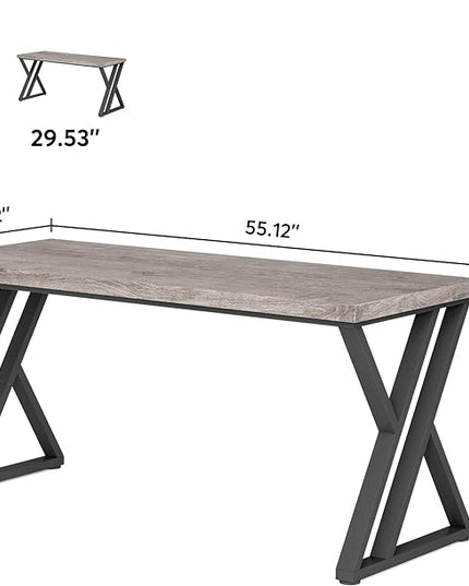 55 Inch Large Simple Industrial Computer Desk Study Writing Table Home Office Workstation,Grey - LeafyLoom