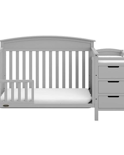 Graco Benton 5-in-1 Convertible Crib and Changer (Pebble Gray) – Crib and Changing Table Combo, Includes Water-Resistant Changing Pad, 3 Drawers, Converts to Toddler Bed, Daybed and Full-Size Bed - LeafyLoom