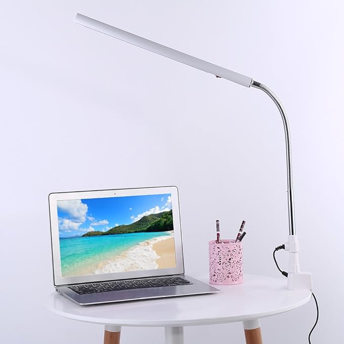 3 Types Desk Lamp with Clamp, Ultra Slim Desk Lamp, 360 Degree Rotation Metal Arm Eye Caring Lamp, for Reading, Study, Tattoo Light, Beauty Manicure - LeafyLoom