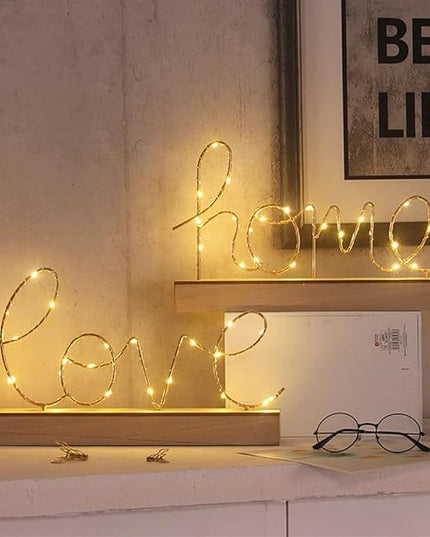 GUOCHENG Love Alphabet Letter Light Battery Operated LED Table Lamps Love Romantic Decorative Mood Lights Starry String Night Light, Wedding Christmas Bedroom Decor(Metal Love) - LeafyLoom