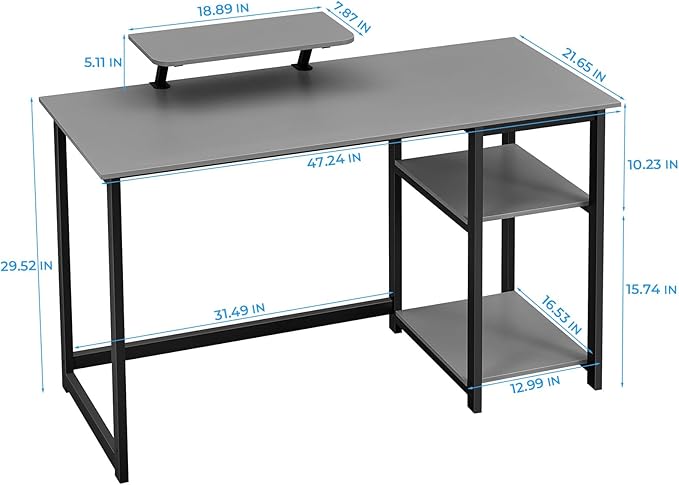 GreenForest Computer Desk with Monitor Stand,47 inch Home Office Desk with Reversible Storage Shelves,Modern Writing Desk Study PC Laptop Work Table,Grey - LeafyLoom