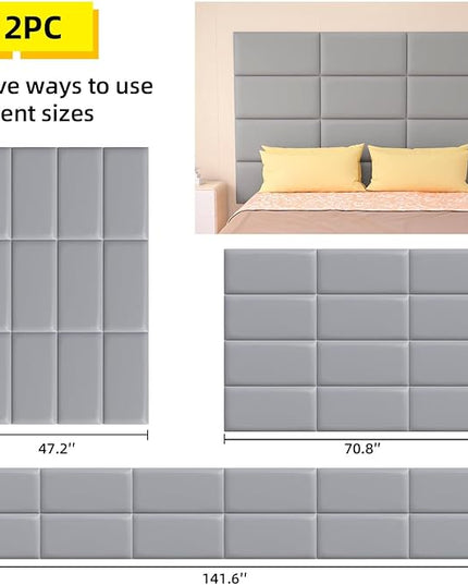 Peel and Stick Headboard for Twin and king in Grey Headboard panels for wall, 3D Anti-Collision Wall Panel, Self-Adhesive Bedroom/Living Room Upholstered Wall Panel (12 Panels/11.8" x 23.6") - LeafyLoom