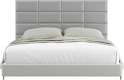 Peel and Stick Headboard Grey Upholstered Wall Panels, 4 Panels Sized 7.8" x 15.7", 3D Anti-Collision Soundproof Self-Adhesive Wall Panel for Bedroom，Living Room - LeafyLoom