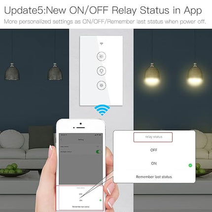 MOES WiFi RF Smart Light Dimmer Switch, Smart Life/Tuya APP Relay Status Backlight Switch Off RF Remote Control Voice Compatible with Alexa Google Assistants, White Touch MOES