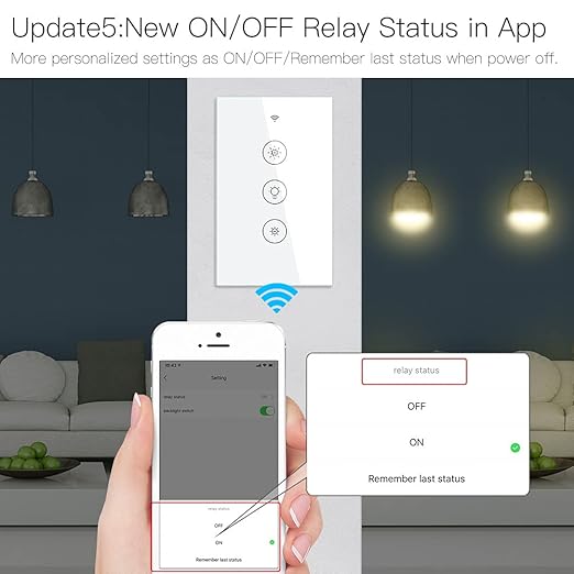 MOES WiFi RF Smart Light Dimmer Switch, Smart Life/Tuya APP Relay Status Backlight Switch Off RF Remote Control Voice Compatible with Alexa Google Assistants, White Touch MOES