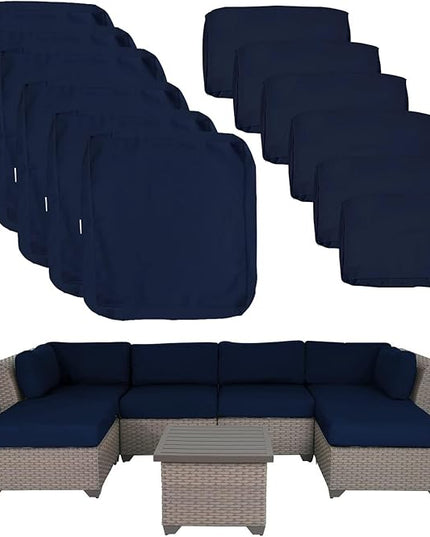 ClawsCover 12 Pack Outdoor Patio Seat and Back Cushions Replacement Covers Fit for 7Pieces 6-Seater Wicker Rattan Furniture Conversation Set Sectional Couch Chair,Navy-Include Cover Only - LeafyLoom