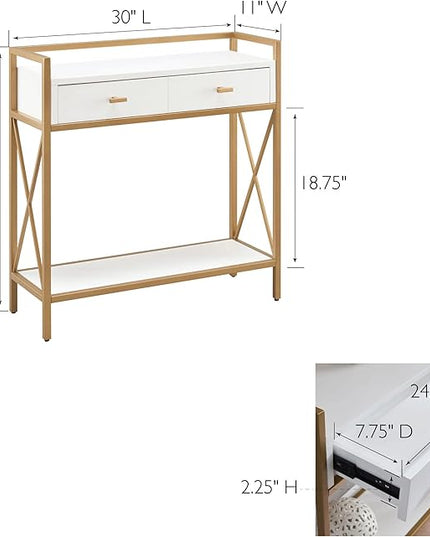 Leick Home 9231-WTGL Claudette Mixed Metal and Wood Hall Stand with Shelf, White/gold - LeafyLoom