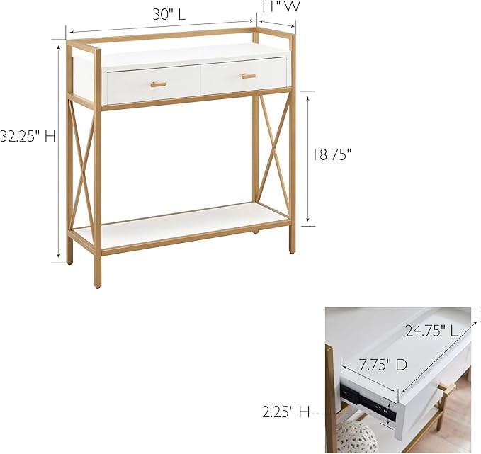 Leick Home 9231-WTGL Claudette Mixed Metal and Wood Hall Stand with Shelf, White/gold - LeafyLoom
