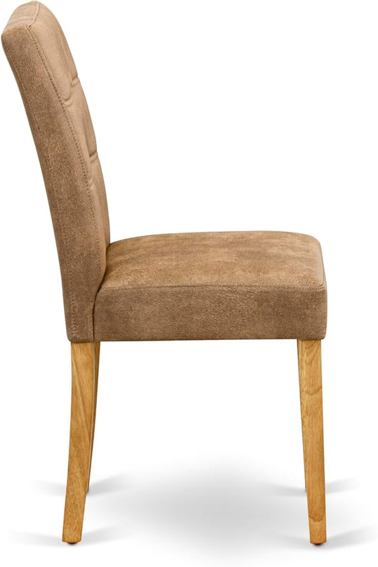 East West Furniture ANAS3-OAK-28 Antique 3 Piece Modern Set consists Room Table and 2 Brown Textured Faux Leather Upholstered Dining Chairs, Oak, 36x36 Inch - LeafyLoom