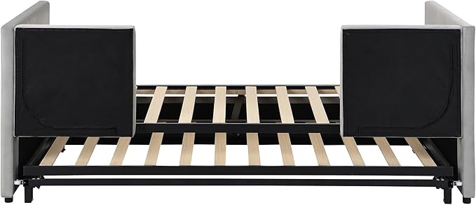 Bellemave Twin Size Upholstered Daybed with Pop up Trundle,Velvet Twin Daybed Frame,Twin to King Daybed,Day bed with Trundle Bed Twin,Tufted Sofa Bed Daybed,Bedroom,Living Room,Guest Room(Gray) - LeafyLoom