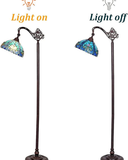 Tiffany Reading Floor Lamp,Stained Glass Gooseneck Floor Light for Reading,Antique Style Tall Standing Lamp for Living Room Bedroom and Office - LeafyLoom
