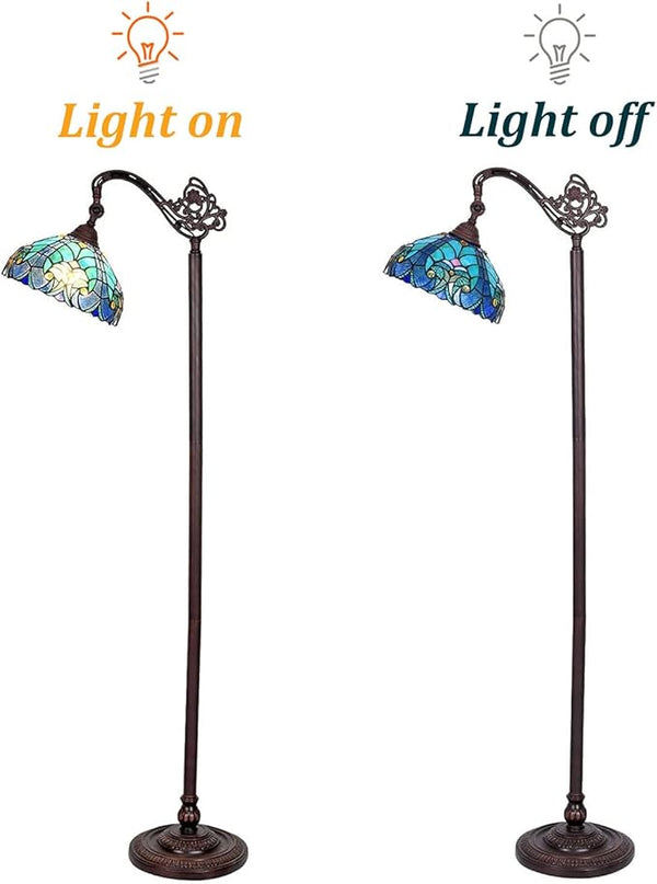 Tiffany Reading Floor Lamp,Stained Glass Gooseneck Floor Light for Reading,Antique Style Tall Standing Lamp for Living Room Bedroom and Office - LeafyLoom