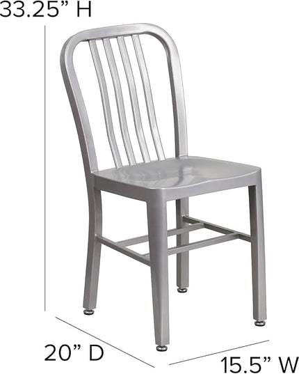 Flash Furniture Gael Indoor/Outdoor Modern Metal Dining Chairs, Commercial-Grade Galvanized Steel Restaurant Chairs, Set of 2, Silver - LeafyLoom