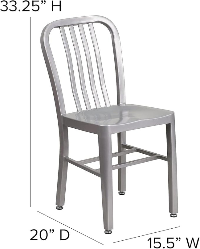 Flash Furniture Gael Indoor/Outdoor Modern Metal Dining Chairs, Commercial-Grade Galvanized Steel Restaurant Chairs, Set of 2, Silver - LeafyLoom