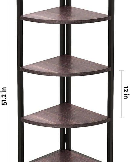 SAYGOER Corner Bookshelf 4 Tier Stand Corner Ladder Shelf Modern Storage Organizer Bookcase Industrial Display Rack Shelves for Small Space, Living Room,Brown - LeafyLoom
