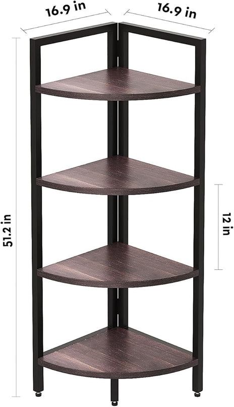 SAYGOER Corner Bookshelf 4 Tier Stand Corner Ladder Shelf Modern Storage Organizer Bookcase Industrial Display Rack Shelves for Small Space, Living Room,Brown - LeafyLoom