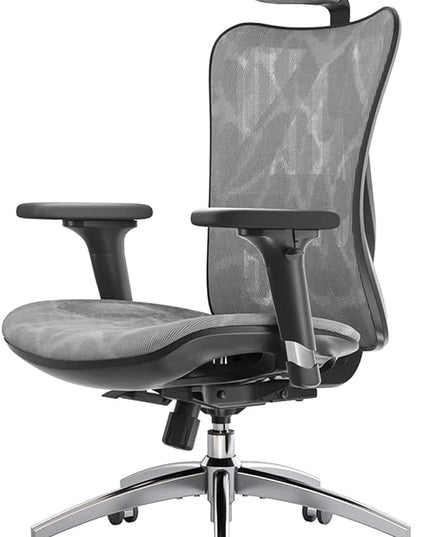 SIHOO M57 Ergonomic Office Chair with 3 Way Armrests Lumbar Support and Adjustable Headrest High Back Tilt Function Grey - LeafyLoom