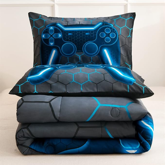 NTBED Game Console Comforter Set for Boys Girls Kids Geometric Lightweight Microfiber Bedding Sets (Blue, Full) - LeafyLoom