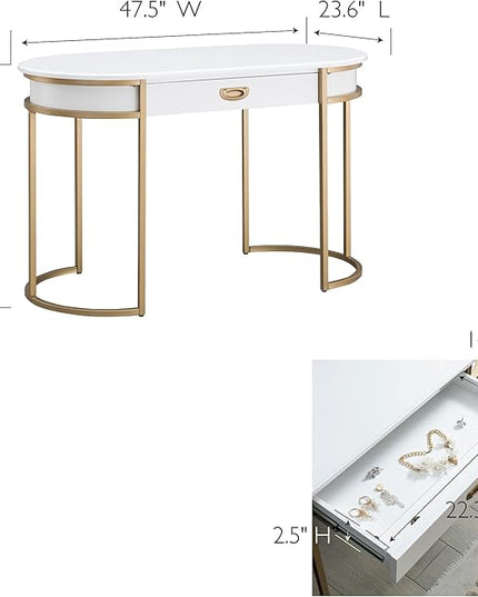 Leick Home 85405 Home Office Computer Desk with Dropfront Keyboard Drawer, Furniture, Cottage White/Gold - LeafyLoom