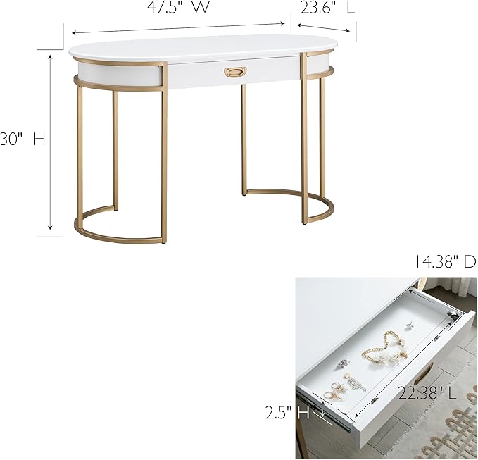 Leick Home 85405 Home Office Computer Desk with Dropfront Keyboard Drawer, Furniture, Cottage White/Gold - LeafyLoom