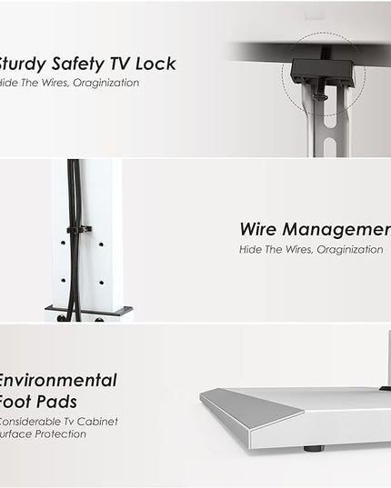 FITUEYES Iron Base Universal Floor TV Stand with Swivel Mount Space Saving for 26-65 Inch LED LCD OLED Plasma Flat Panel or Curved Screen TVs Height Adjustable Wire Management with 2 Shelves White - LeafyLoom