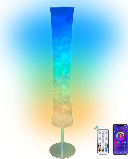 Smart Corner Floor Lamp - 60" LED RGB Standing Lamp Mood Lighting Color Changing Floor Lamps Light for Living Room Bedroom Decor with Alexa Google Assistant WiFi(Chromed) - LeafyLoom
