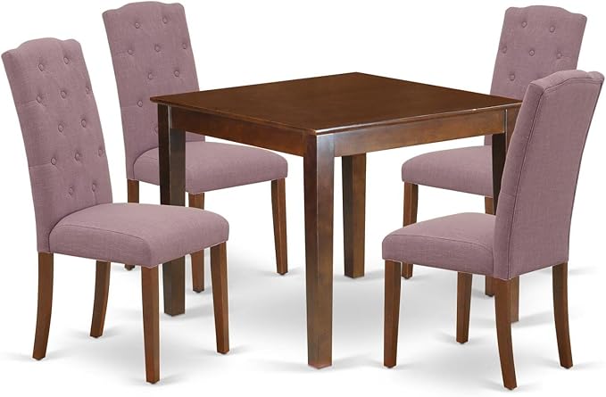 East West Furniture OXCE5-MAH-10 Oxford 5 Piece Modern Dining Set Includes a Square Wooden Table and 4 Dahlia Linen Fabric Upholstered Parson Chairs, 36x36 Inch - LeafyLoom
