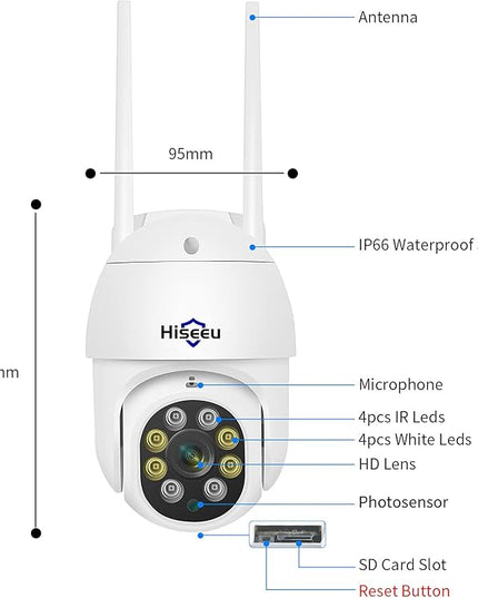 Hiseeu 5MP 360° Pan Tilt Camera WiFi Security Camera Outdoor Motion Tracking Floodlights Light Alarm,Color Night Vision,PC&Mobile Remote View,Two-Way Audio Security Camera Hiseeu