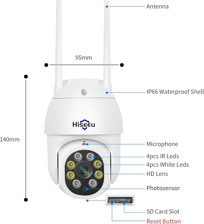 Hiseeu 5MP 360° Pan Tilt Camera WiFi Security Camera Outdoor Motion Tracking Floodlights Light Alarm,Color Night Vision,PC&Mobile Remote View,Two-Way Audio Security Camera Hiseeu