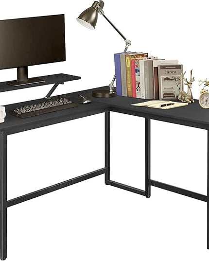 L Shape Computer Desk - Spacious 55 inch Corner Desk Home Office Desk Gaming Desk with Reversible Monitor Stand and Adjustable Feet, Easy Assembly, Black - LeafyLoom
