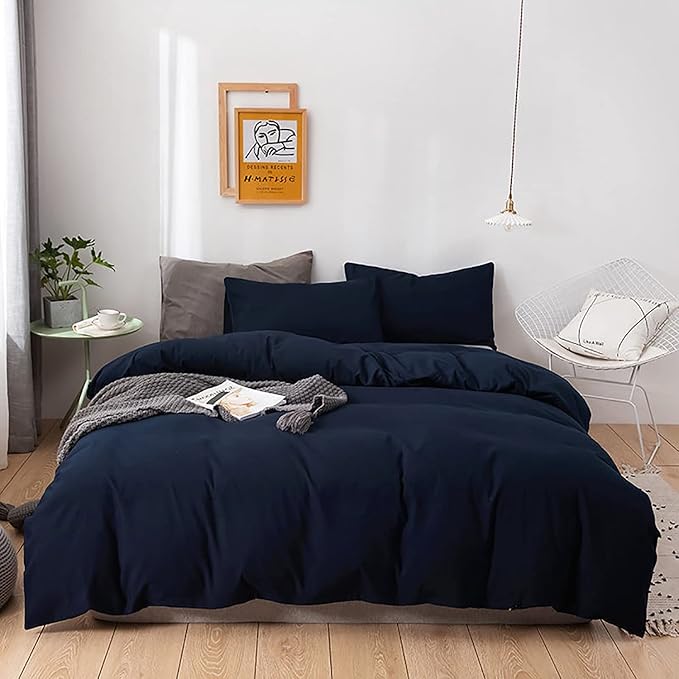 Solid Navy Comforter Set King Navy Blue Bedding Set Soft Pure Navy Blue Bedding Quilt Set Men Navy Blue Blanket Women Breathable Durable Bed Comforter Set Dark Navy Blue Bedding Set King - LeafyLoom