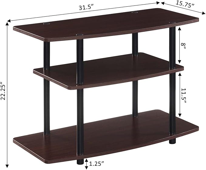 Convenience Concepts Designs2Go 3 Tier TV Stand, 31.5", Espresso/Black Poles - LeafyLoom