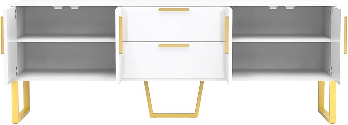 67" TV Stand with 2 Drawers and Cabinets, Modern Television Stands with Metal Legs and Handles for TVs up to 75 Inches, TV Console Table for Living room, White - LeafyLoom