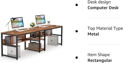 Tribesigns Two Person Desk with Bookshelf, 78.7 Computer Office Double Desk for Two Person, Rustic Writing Desk Workstation with Shelf for Home Office (Brown) - LeafyLoom