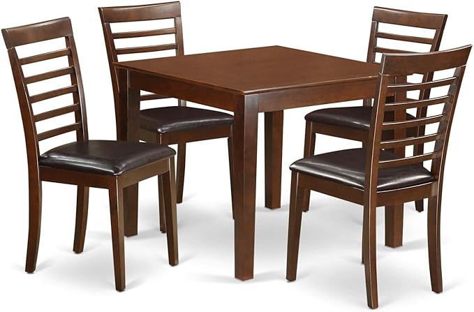 East West Furniture OXML5-MAH-LC 5 Piece Modern Set Includes a Square Wooden Table and 4 Faux Leather Kitchen Dining Chairs, 36x36 Inch - LeafyLoom